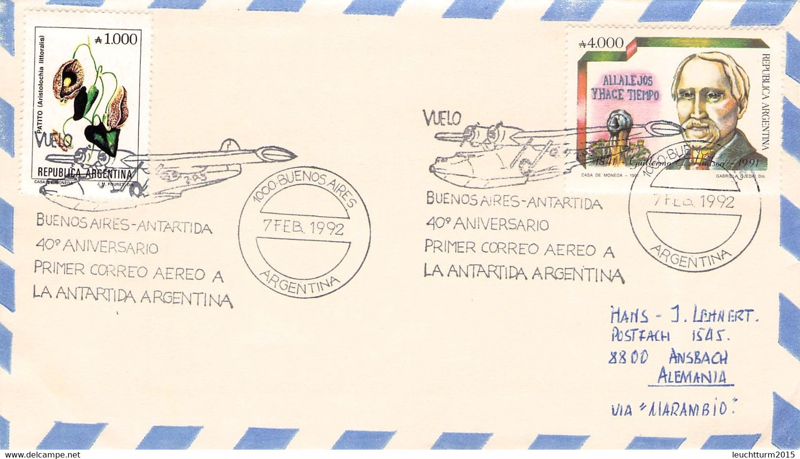 ARGENTINA - AIRMAIL 1992 BUENOS AIRES > ANSBACH/DE / PR158 - Brieven En Documenten