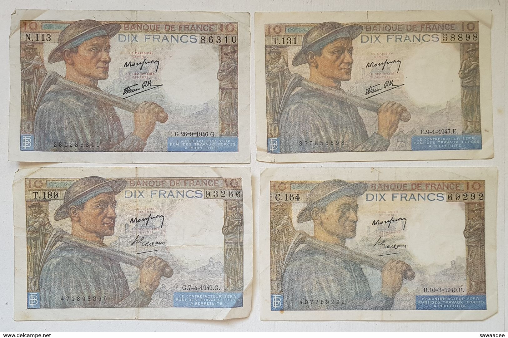 BILLET FRANCE - P.99f - 10 FRANCS - MINEUR - FEMME ET ENFANT - BOEUF - LOT DE 6 - DIFFERENTES DATES ( 1946/1947/1949 - 10 F 1941-1949 ''Mineur''