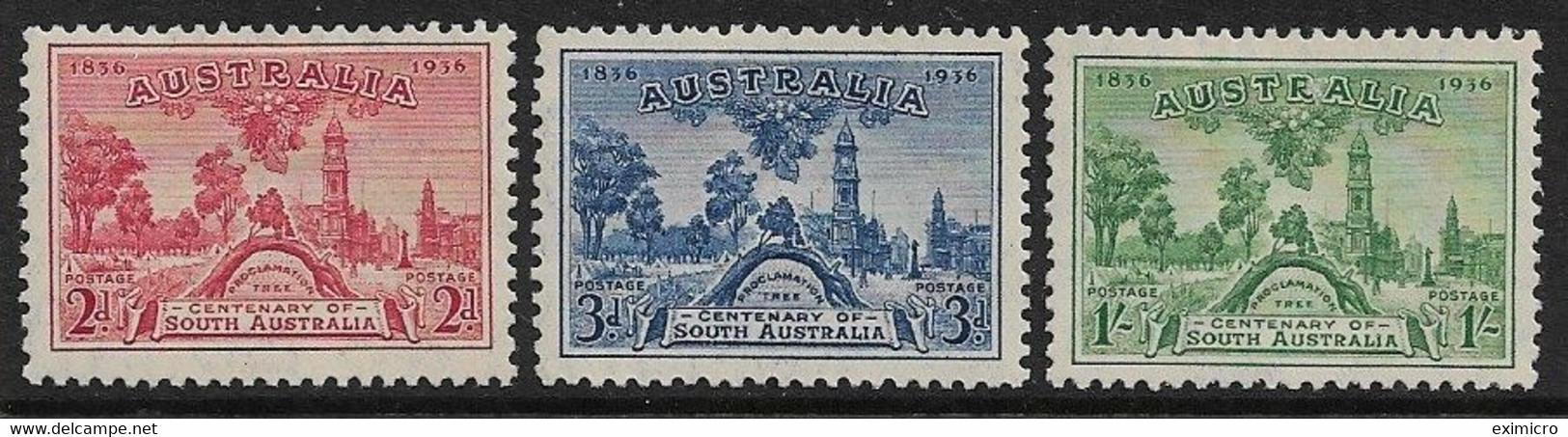 AUSTRALIA 1936 CENTENARY OF SOUTH AUSTRALIA SET  SG 161/163 MOUNTED MINT Cat £35 - Nuevos