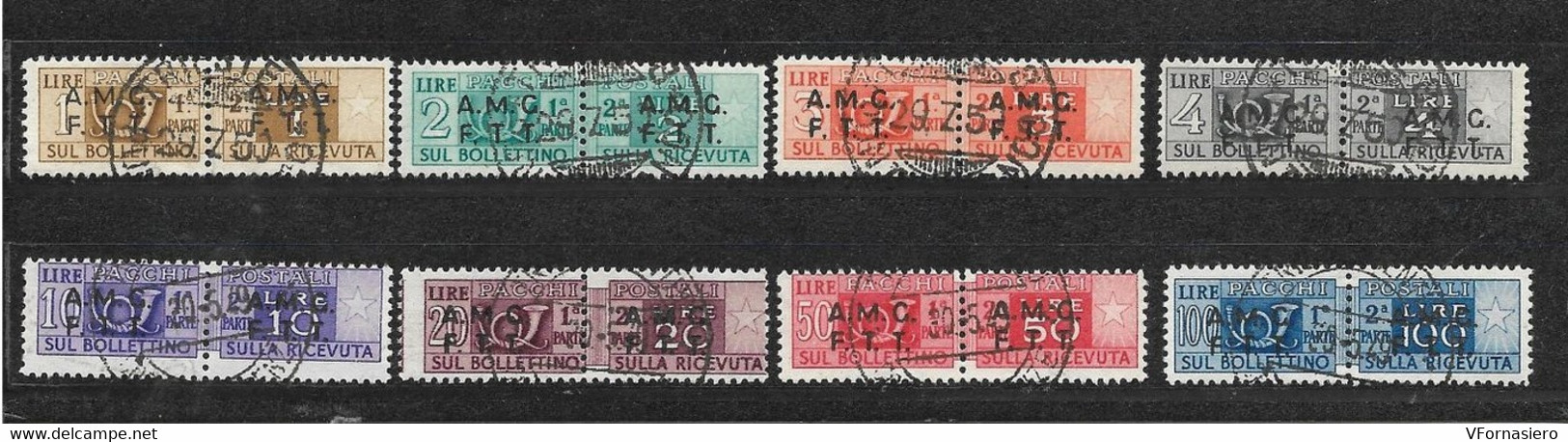 TRIESTE A ʘ 1945/1947 SOPRASTAMPATI A.M.G. V.G., 16 VALORI + 8 PACCHI POSTALI - Used