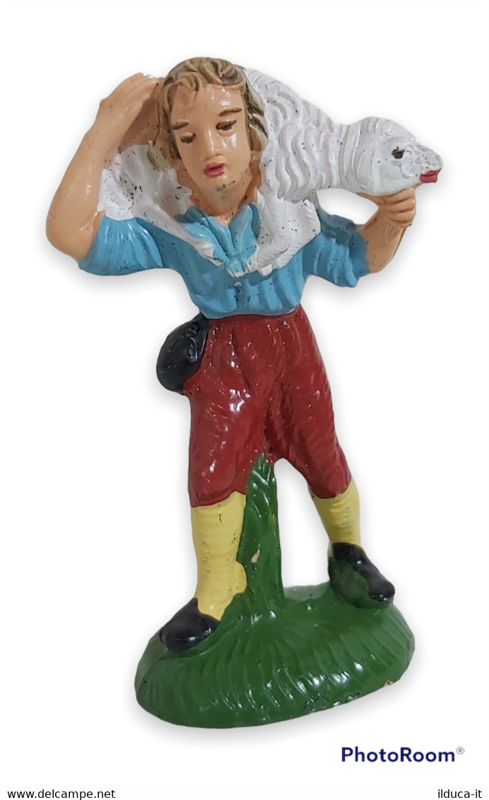 08661 Pastorello Presepe - Statuina In Plastica - Ragazzo Con Pecora - Christmas Cribs