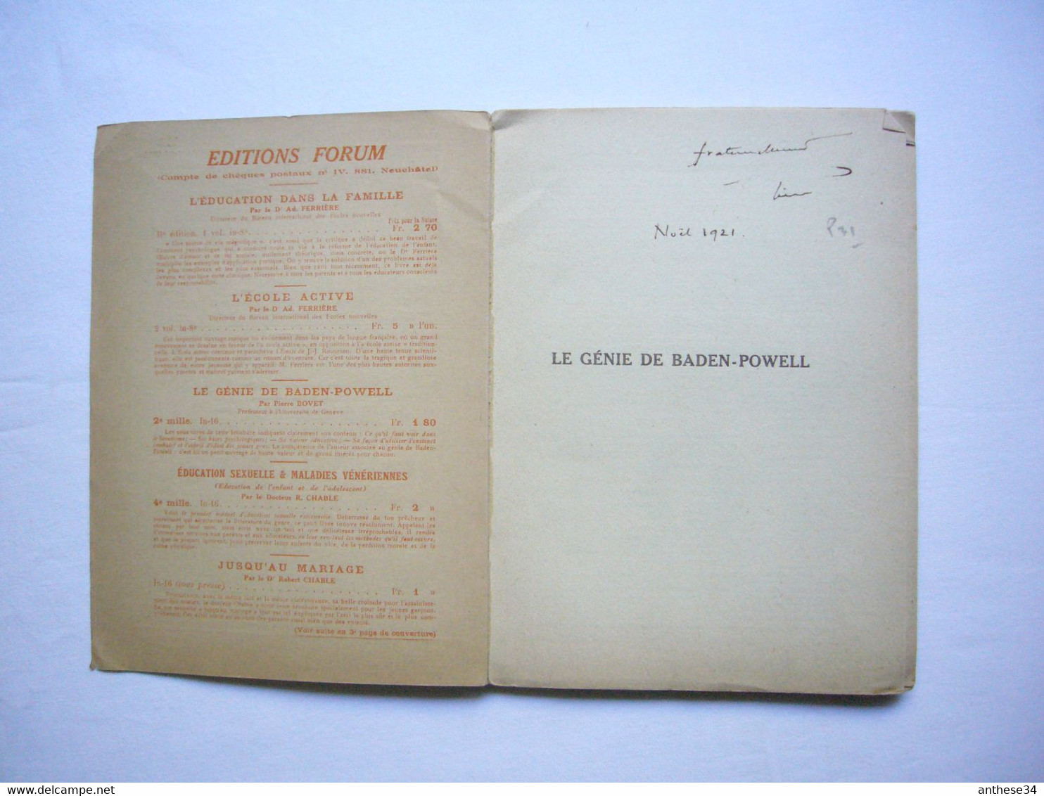 Livre 1921 Histoire Du Scoutisme " Le Génie De Baden-Powell " Par Pierre Bovet 40 Pages - Movimiento Scout