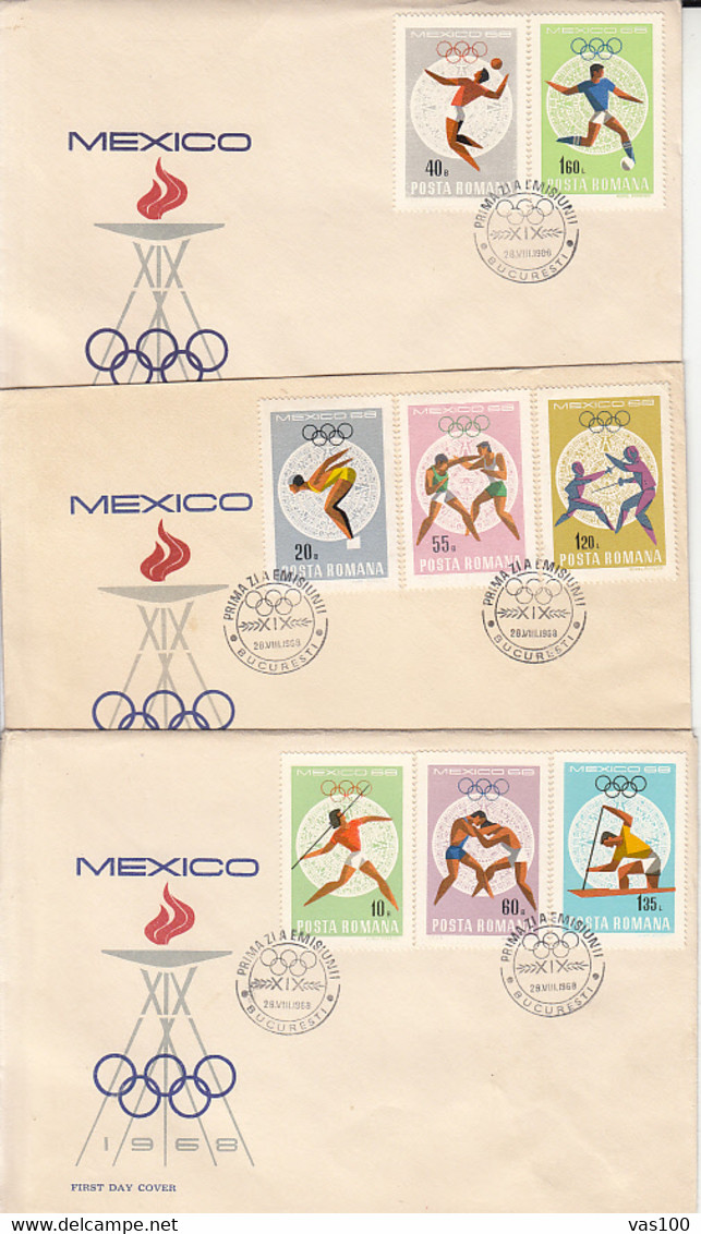 OLYMPIC GAMES, MEXICO CITY'68 OLYMPIC SPORTS, COVER FDC, 3X, 1968, ROMANIA - Estate 1968: Messico