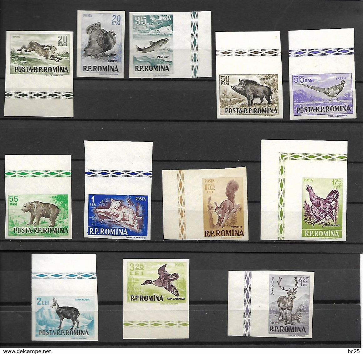 ROUMANIE-GIBIERS CHASSE ET PECHE-SERIE COMPLETE DE 12 TIMBRES NEUFS * * DE 1488 à 1499 NON DENTELE-BELLES GOMMES - 1956 - Nuevos