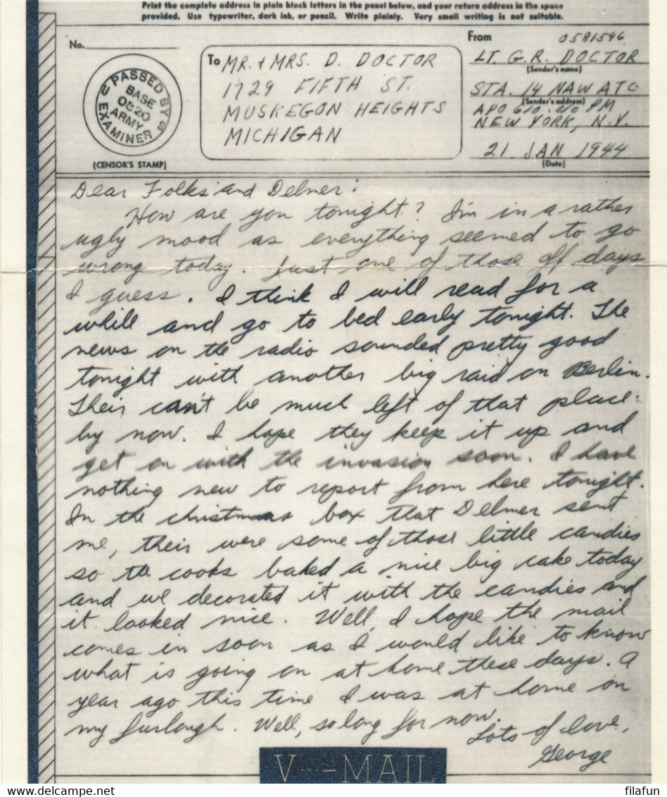 USA - 1944 - Complete V-mail APO610 To Michigan - Lettres & Documents