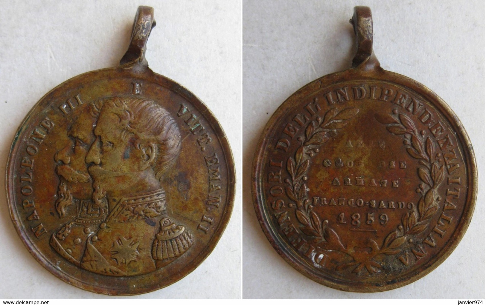 Medaglia Bronzo Alleanza Franco Sarda 1859 Napoleone III E Vittorio Emanuele II - Monarchia/ Nobiltà