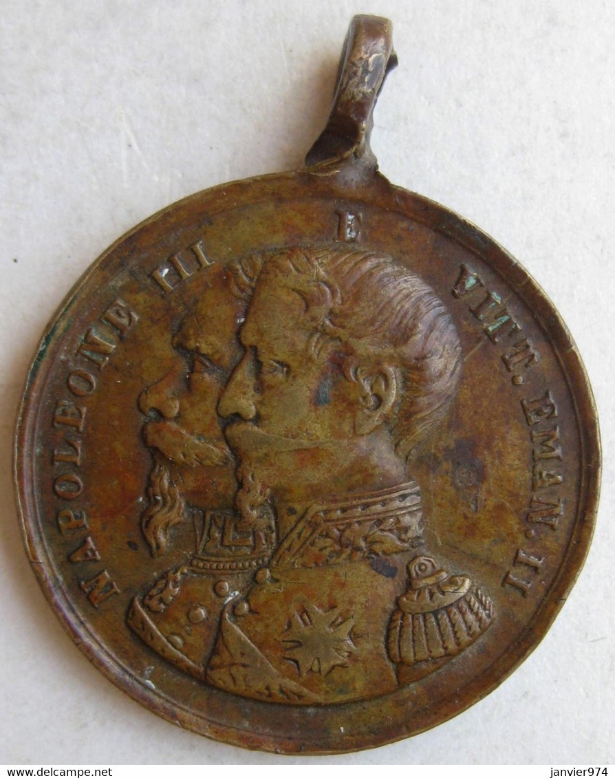 Medaglia Bronzo Alleanza Franco Sarda 1859 Napoleone III E Vittorio Emanuele II - Royal/Of Nobility