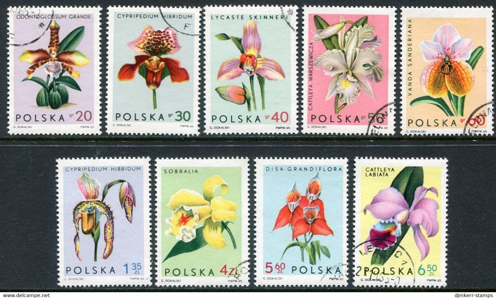 POLAND 1965 Orchids Used.  Michel 1612-20 - Used Stamps