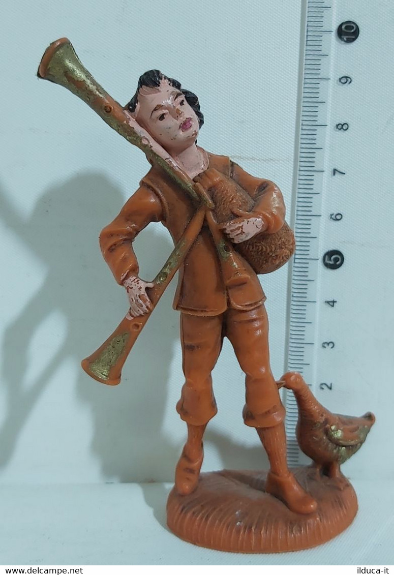 12970 Pastorello Presepe - Statuina In Plastica - Musicante Con Zampogna E Oca - Kerstkribben