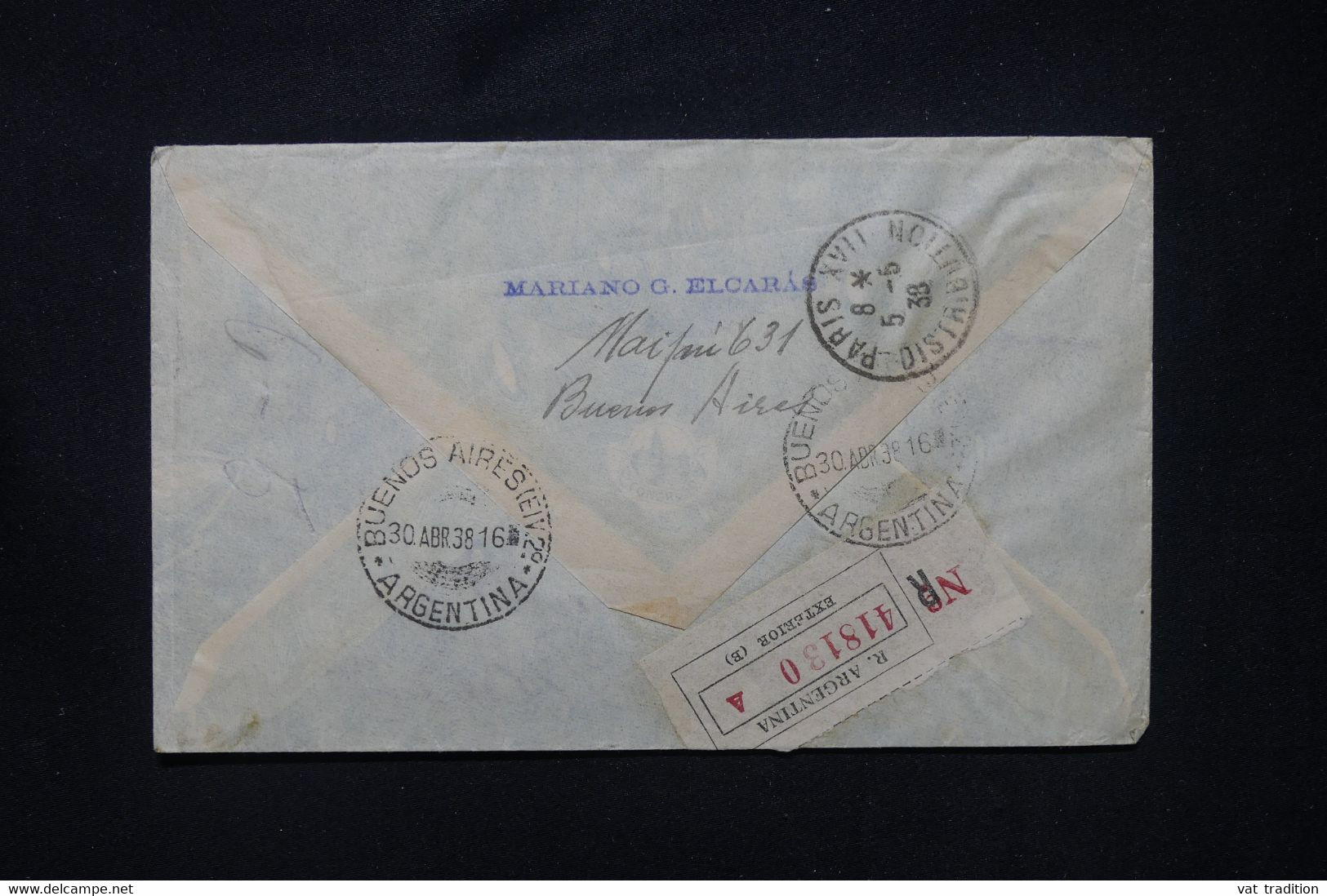 ARGENTINE - Enveloppe En Recommandé De Buenos Aires Pour La France En 1938 - L 108017 - Covers & Documents
