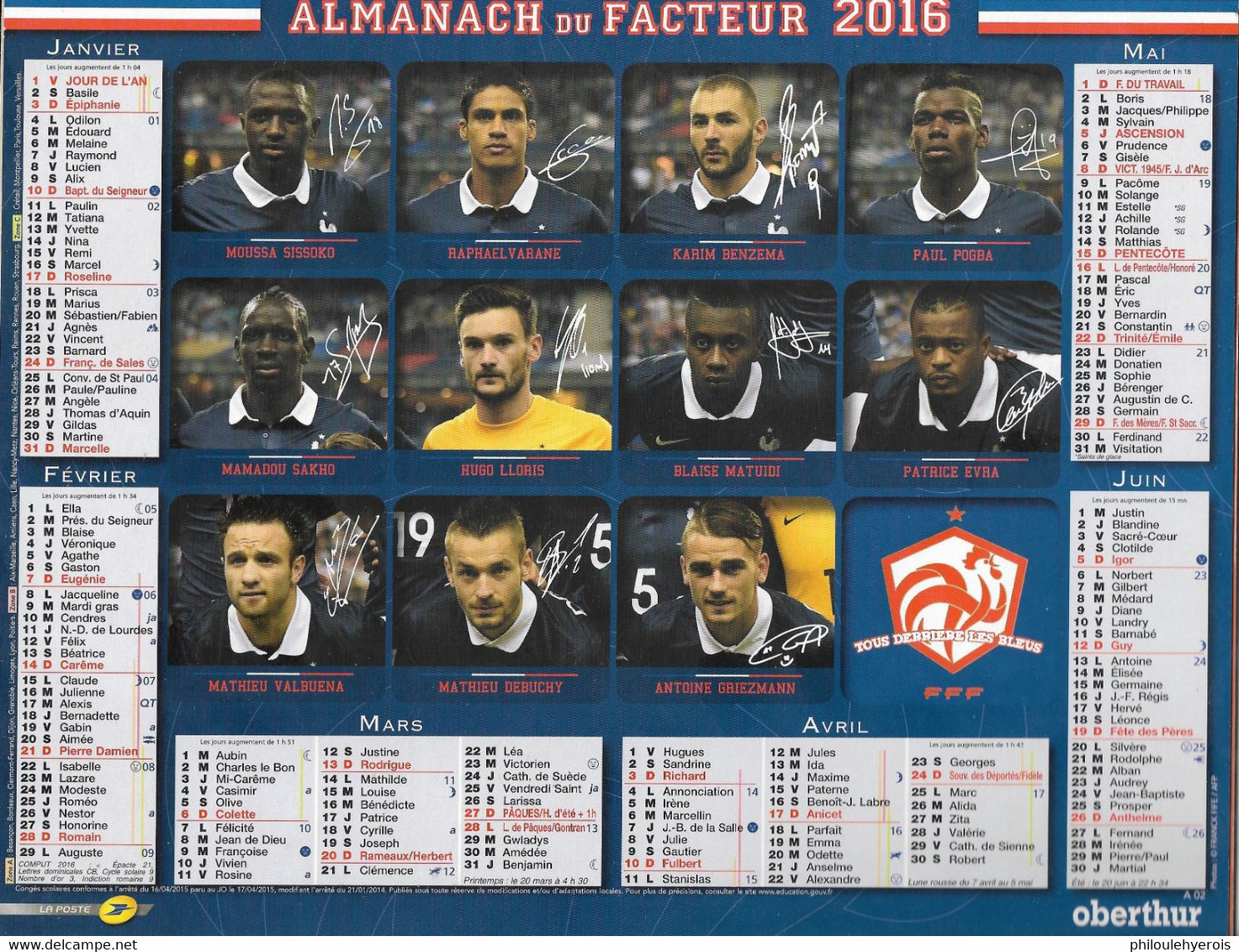 CALENDRIER 2016  FOOTBALL EQUIPE DE FRANCE - Tamaño Grande : 2001-...