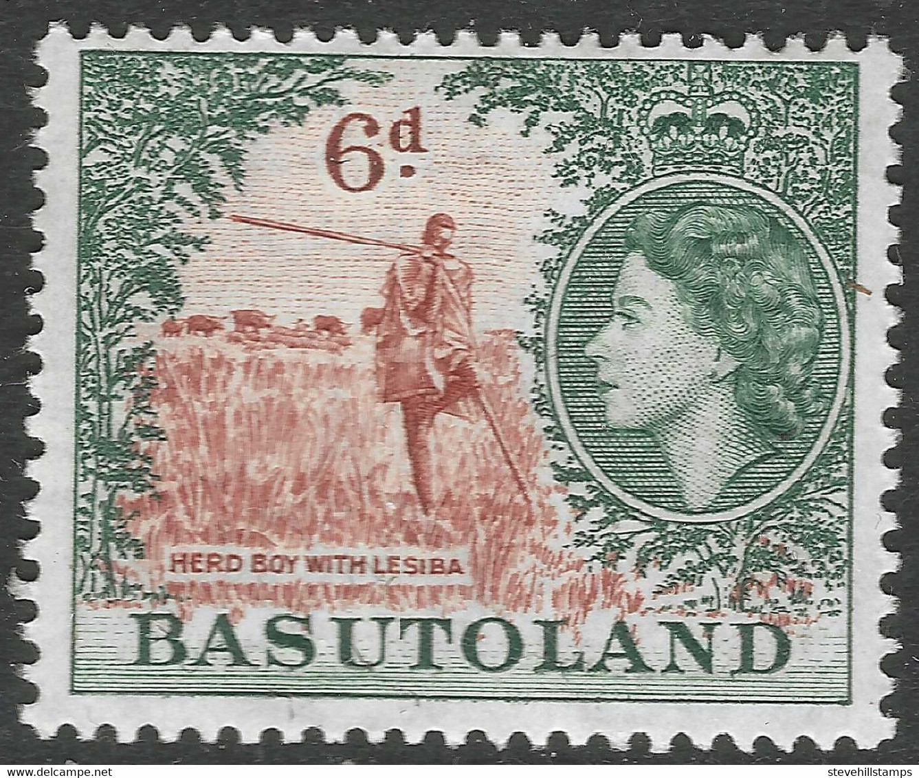 Basutoland. 1954-58 QEII. 6d MH SG48 - 1933-1964 Crown Colony