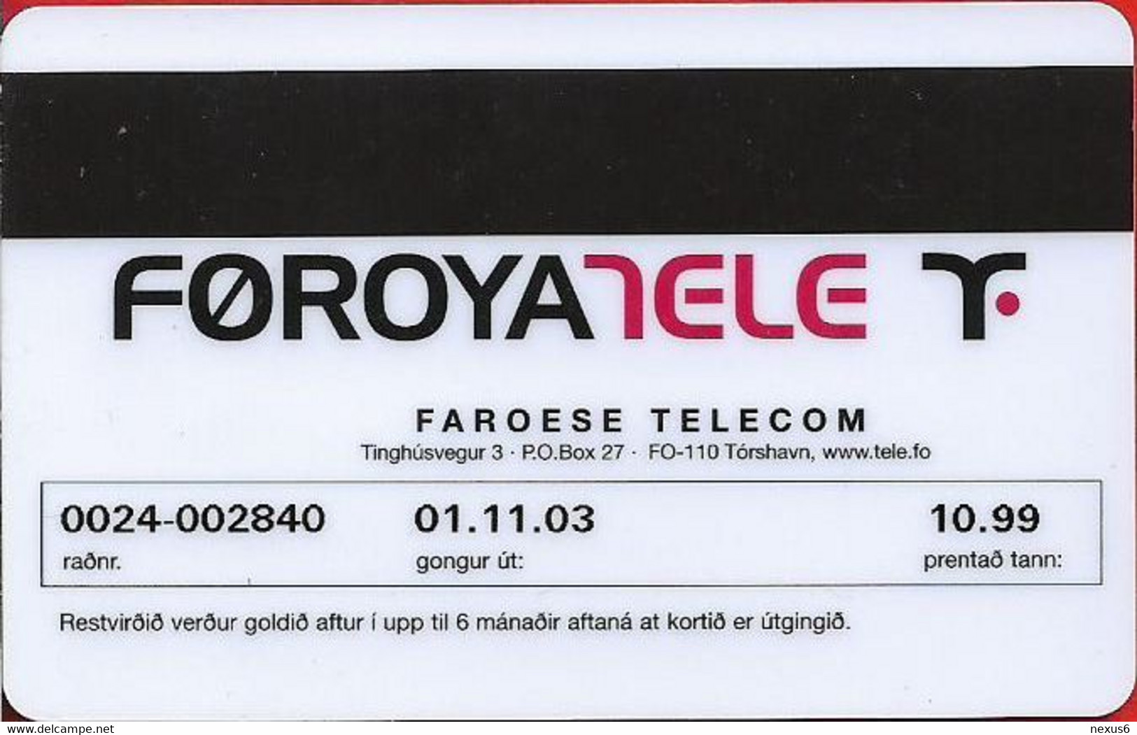 Faroe - Faroese Telecom (Magnetic) - Horse - 30Kr. - 25.000ex, Used - Faroe Islands