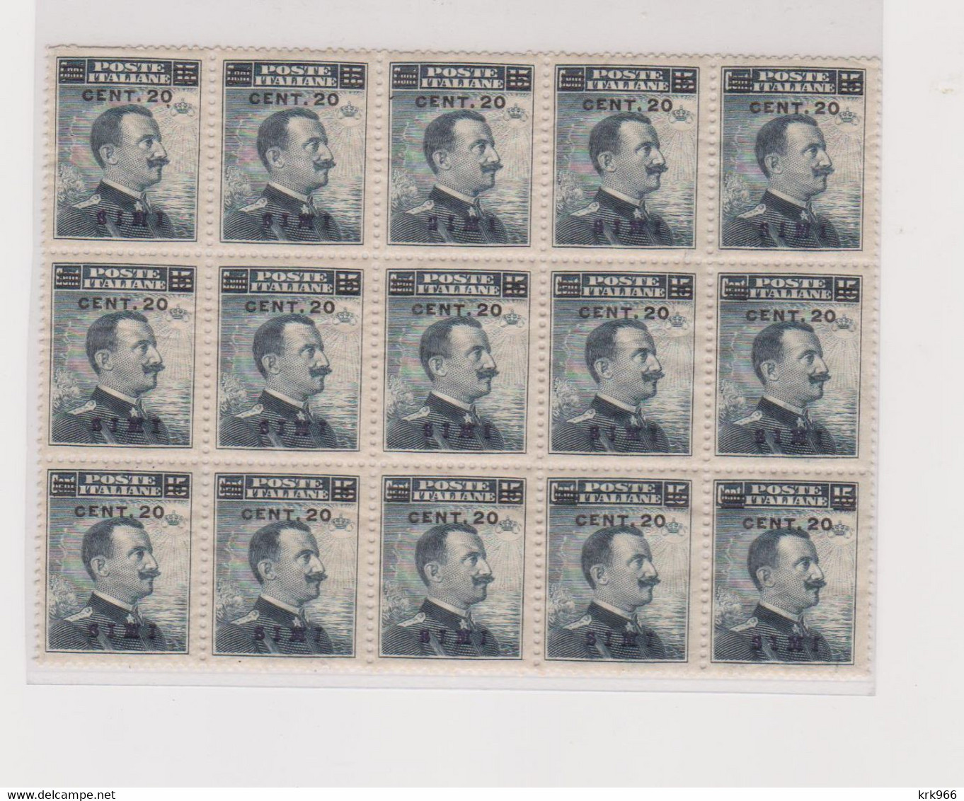 ITALY GREECE SIMI 20/15 C Bloc Of 15 MNH - Aegean (Simi)