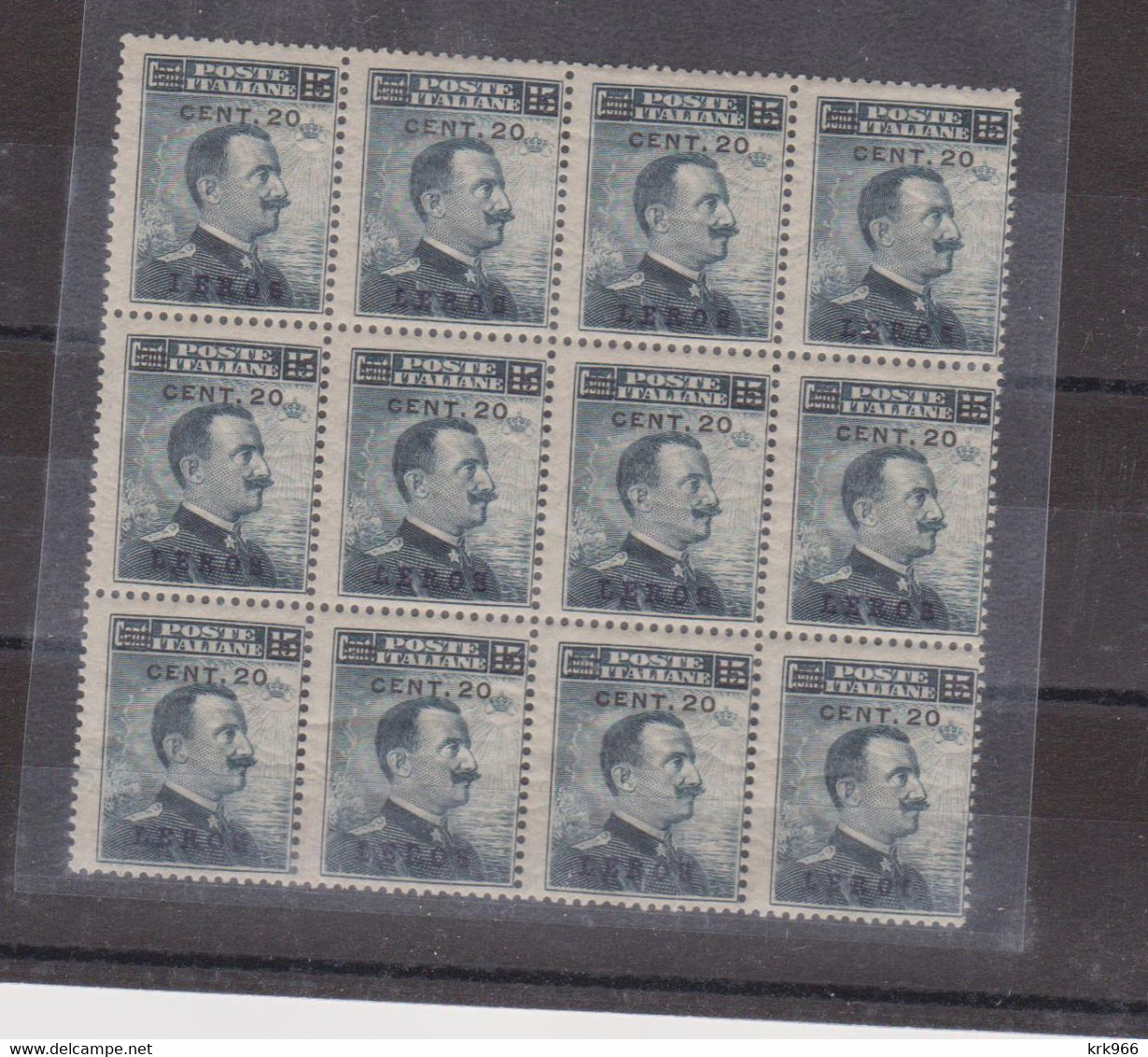 ITALY GREECE LEROS 20/15 C Bloc Of 12 MNH - Egée (Lero)