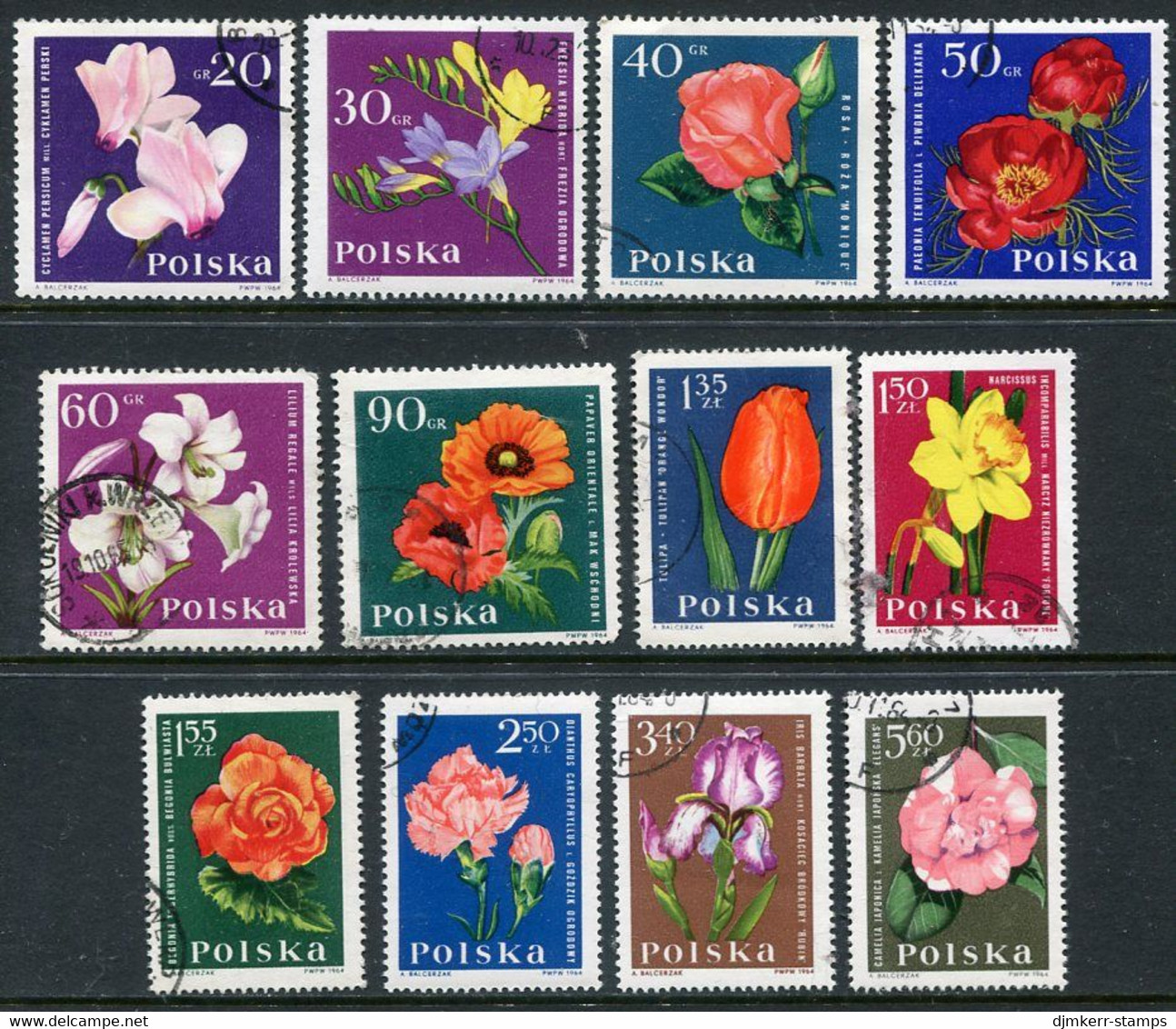 POLAND 1964 Garden Flowers Set Used.  Michel 1541-52 - Oblitérés