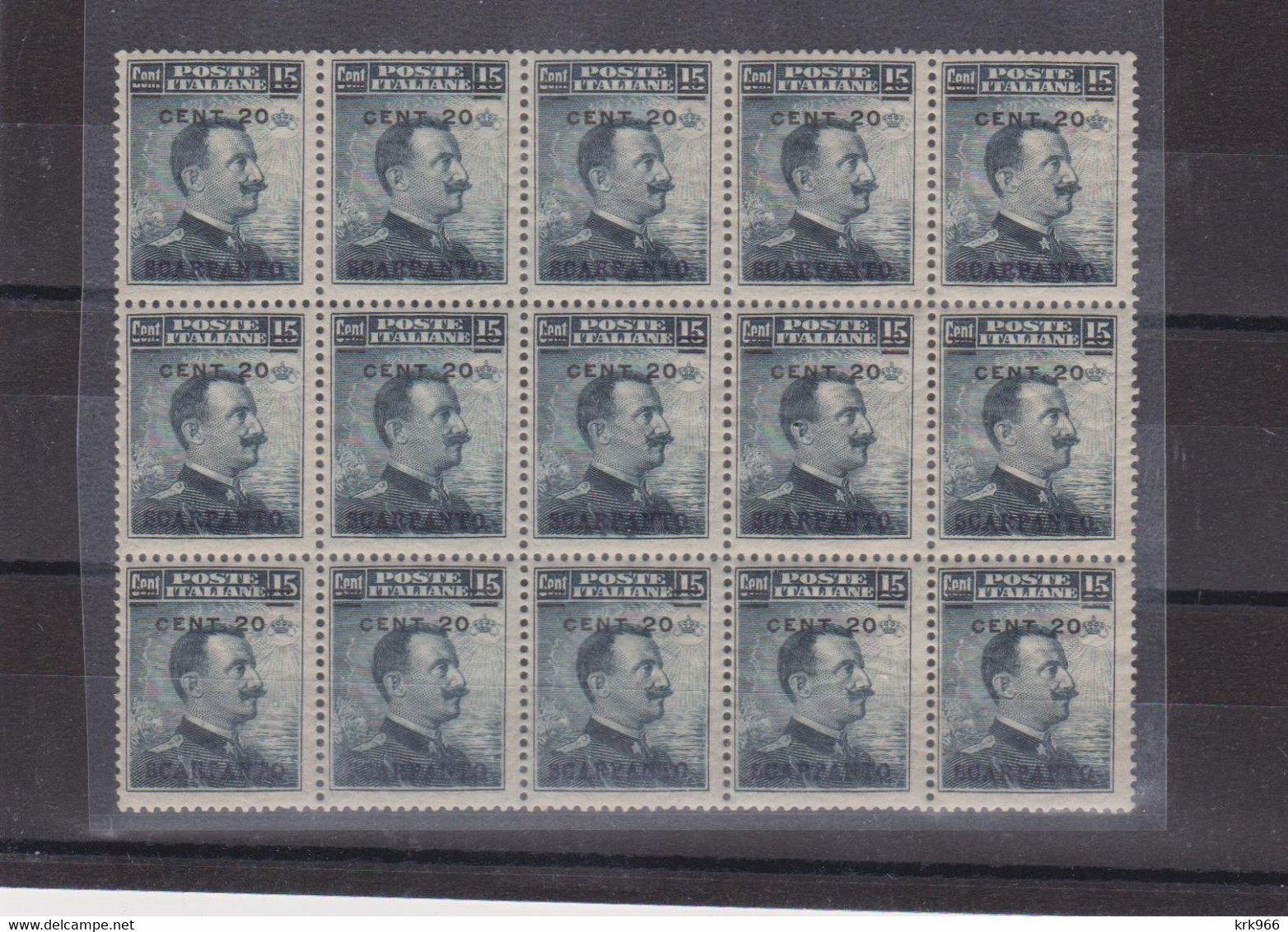 ITALY GREECE SCARPANTO  20/15 C Bloc Of 15 MNH - Egée (Calino)