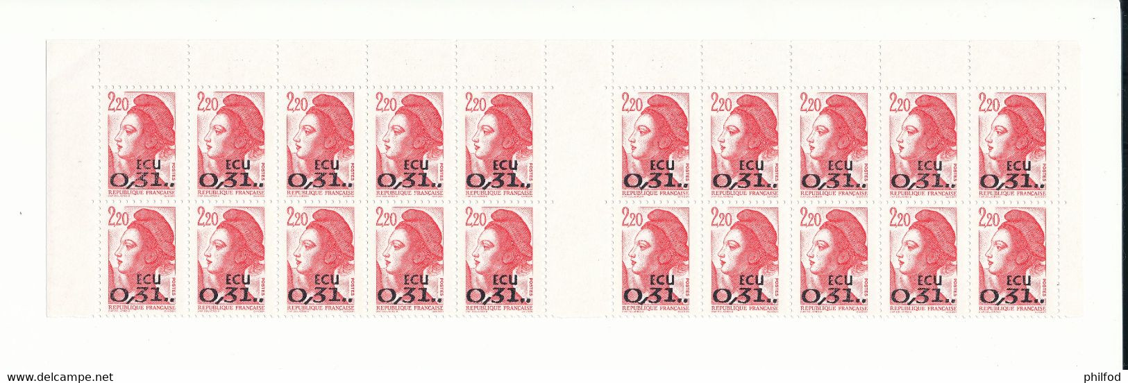 FRANCE - N° 2530 -  0.31 ECU -  Bloc De 20 Timbres - 1982-1990 Liberté (Gandon)