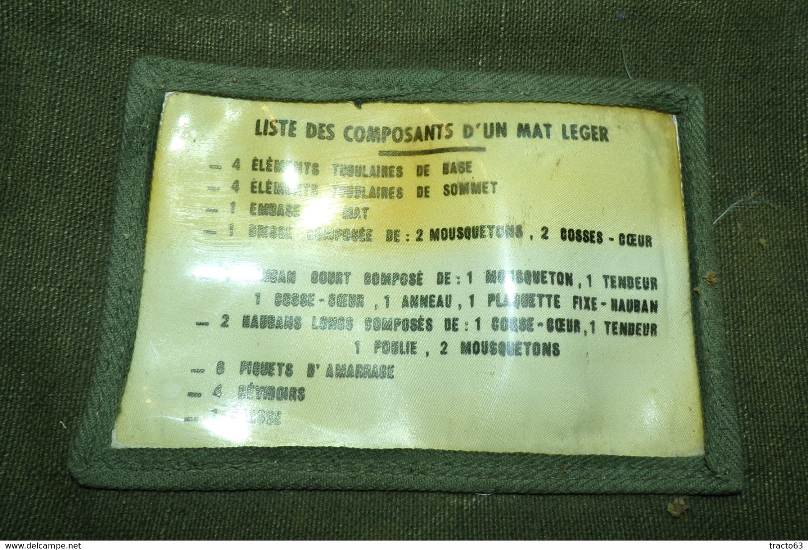 HOUSSE MILITAIRE LA.3-A POUR UN MAT LEGER DES TRANSMISSIONS  DE L'ARMEE FRANCAISE, LONGUEUR 150 CM LARGEUR 60 CM POIDS V