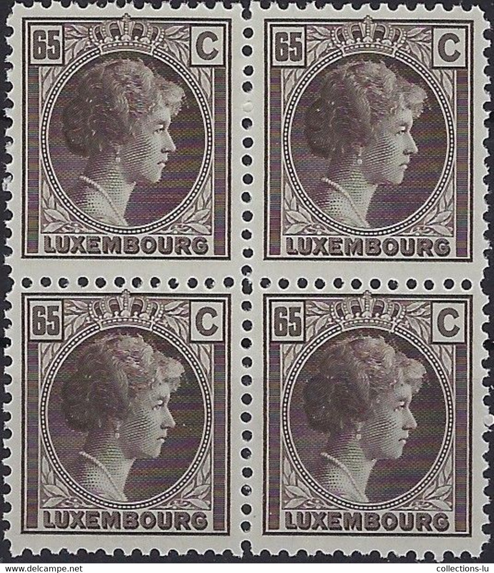 Luxembourg - Luxemburg  -  Timbres  1926  Grande-Duchesse  Charlotte   65C  Bloc à 4  MNH** - 1926-39 Charlotte Right-hand Side