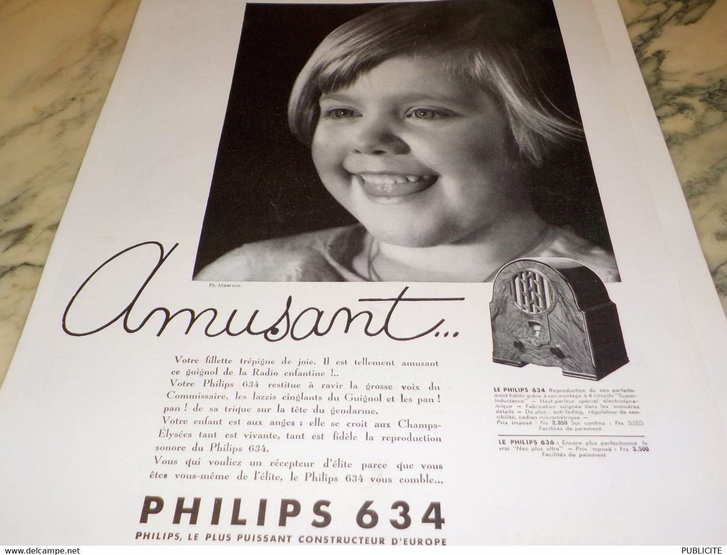 ANCIENNE PUBLICITE AMUSANT RADIO PHILIPS 634  1934 - Other & Unclassified