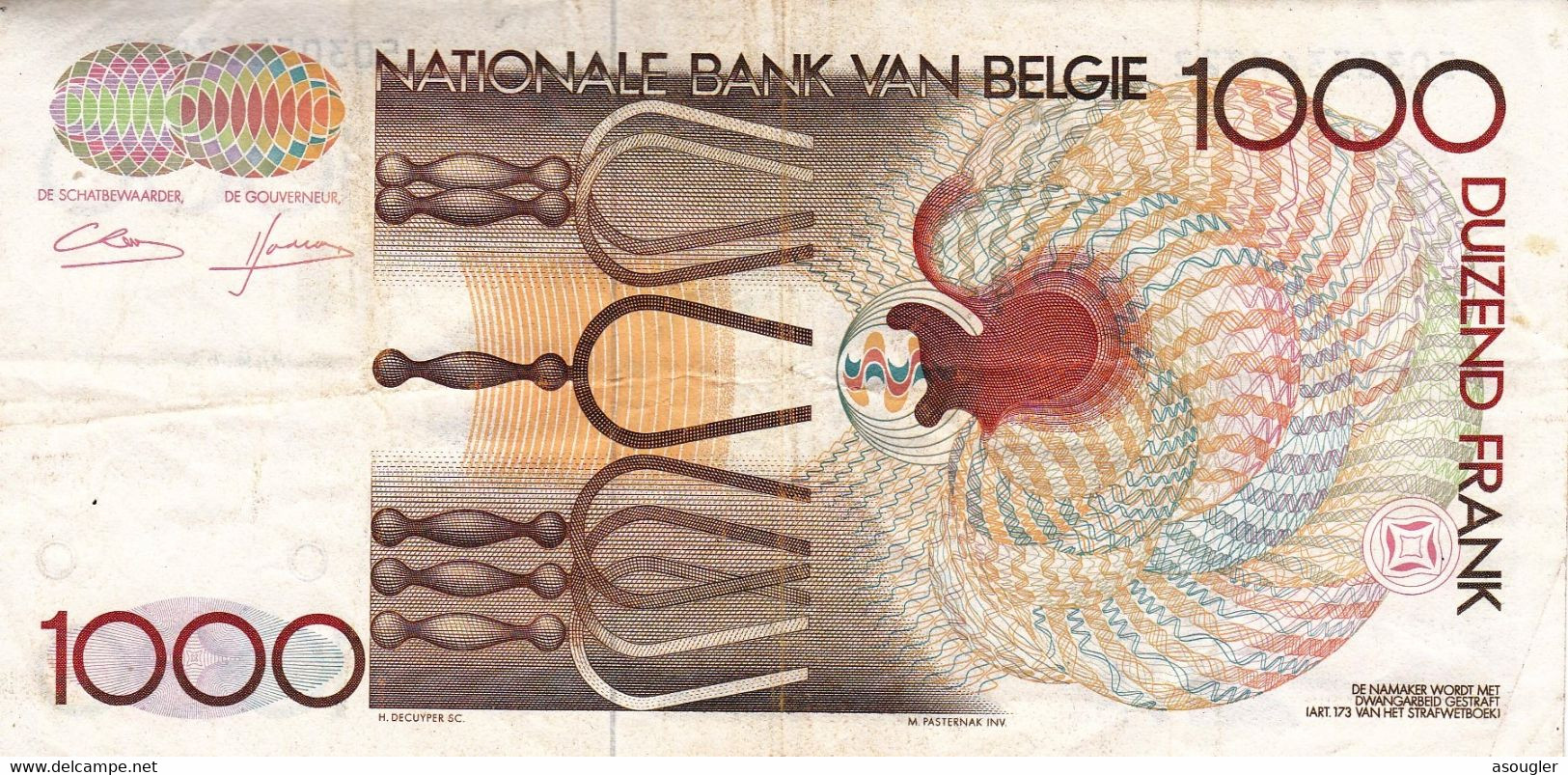 BELGIUM 1000 FRANCS ND 1980-1996 VF P-144a "free Shipping Via Registered Air Mail" - 1000 Francs