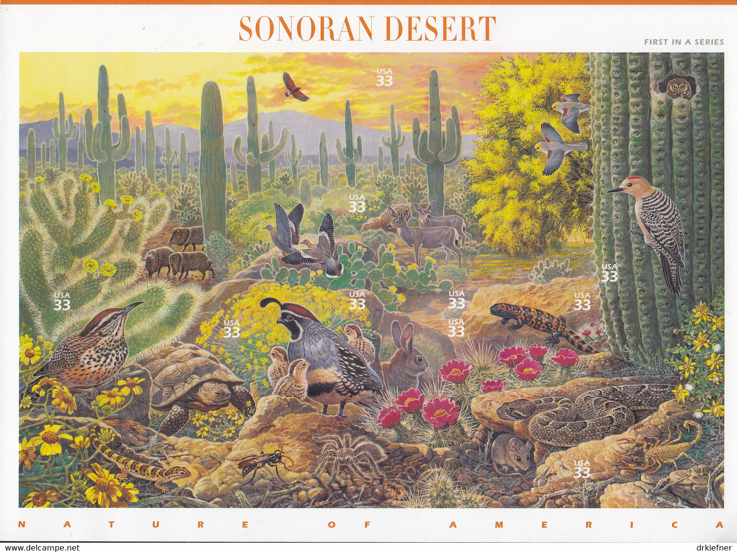USA  3100-3109, Folienbogen, Postfrisch **, Amerikanische Naturlandschaften (I): Sonorawüste, 1999 - Blocks & Kleinbögen