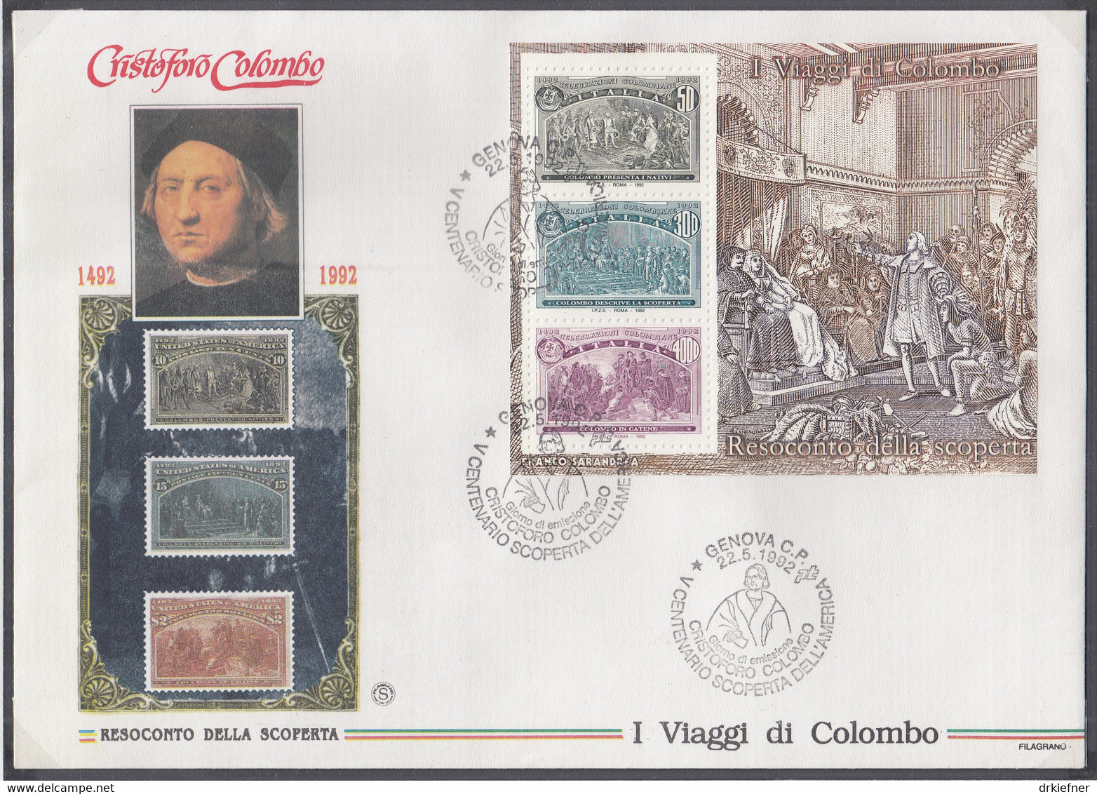 ITALIEN  Block 9-14, 6 FDC, 500 Jahre Entdeckung Amerikas, 1992 - Blocchi & Foglietti