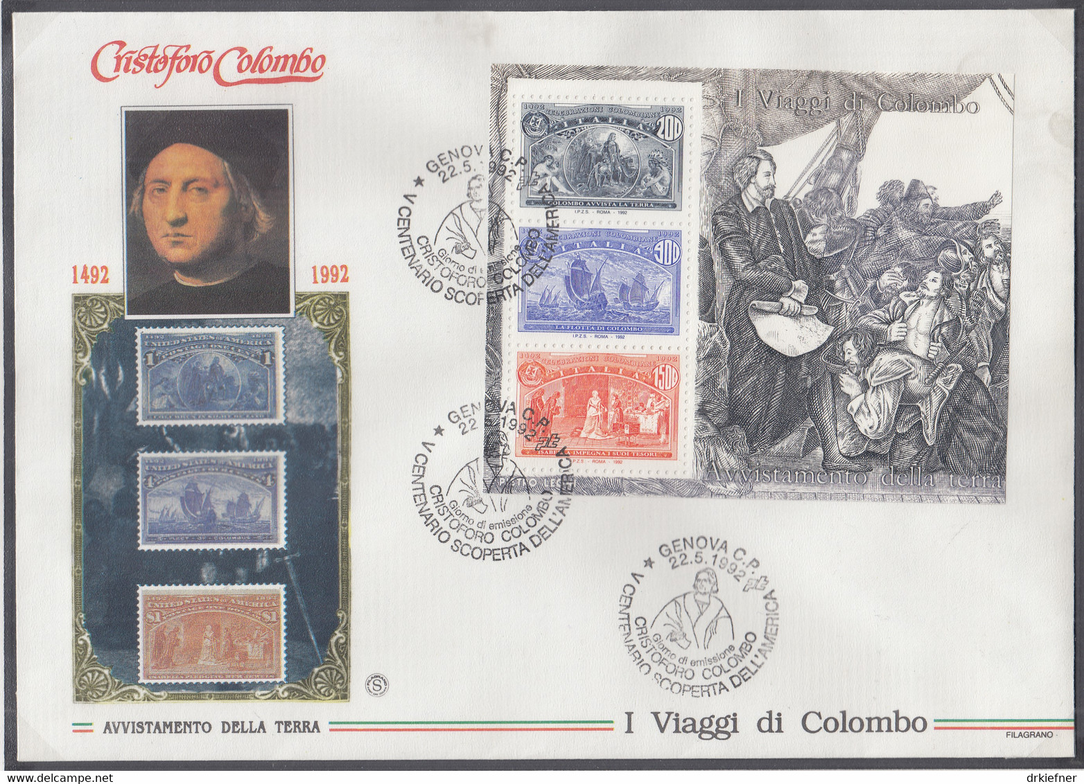 ITALIEN  Block 9-14, 6 FDC, 500 Jahre Entdeckung Amerikas, 1992 - Blocchi & Foglietti