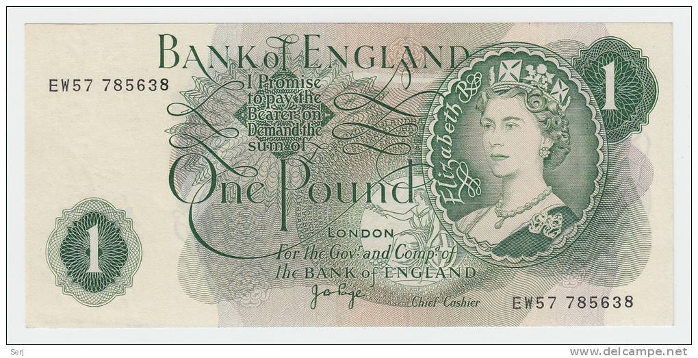 GREAT BRITAIN &pound; 1 POUND 1970 - 77 ( Signature J. B. Page ) UNC NEUF P 374g 374 G - 1 Pond