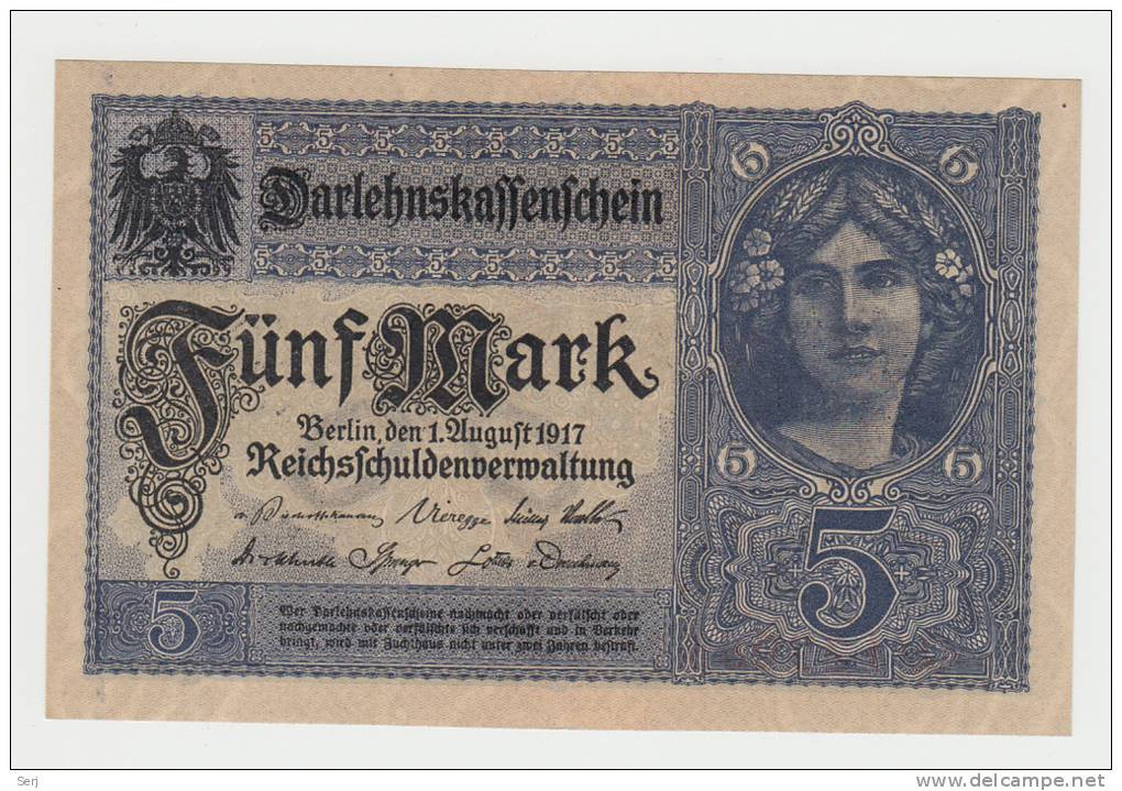 Germany 5 Mark 1917 AUNC+ CRISP Banknote P 56a  56 A - 5 Mark