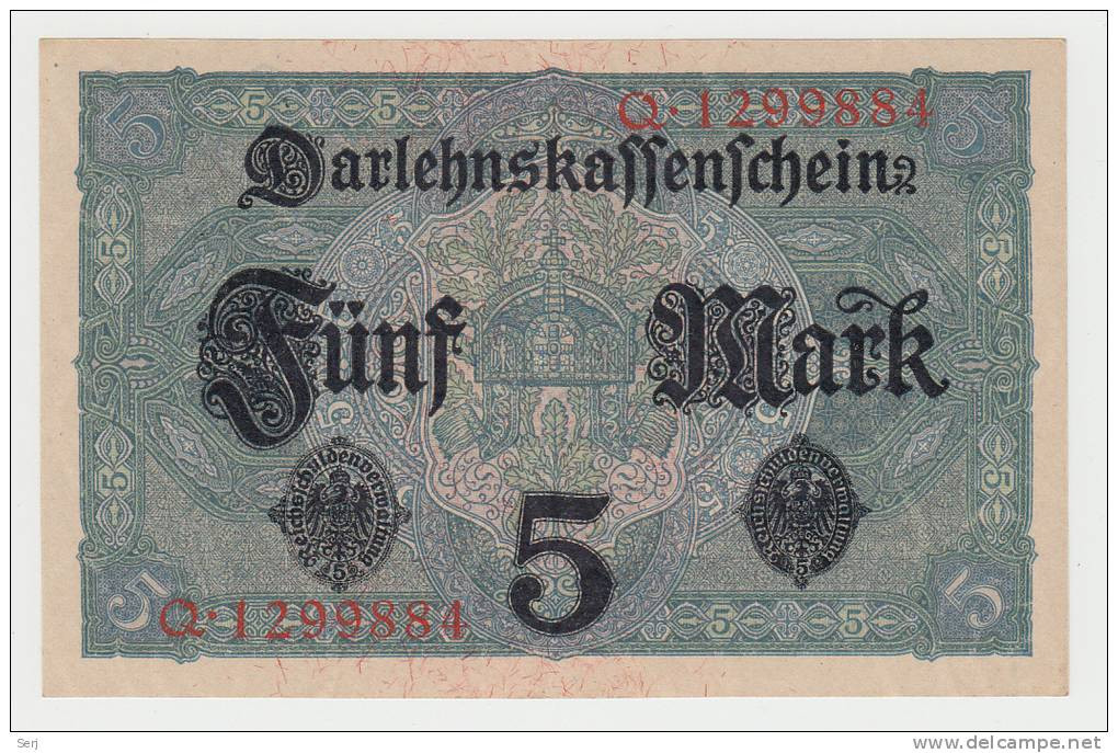Germany 5 Mark 1917 AUNC+ CRISP Banknote P 56a  56 A - 5 Mark