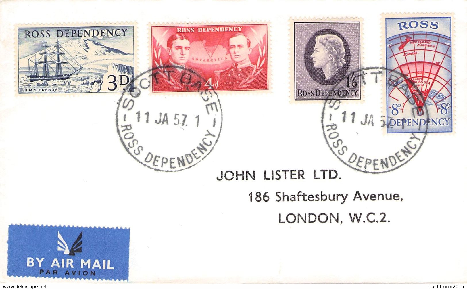 ROSS DEPENDENCY - FDC JAN 11, 1957 > LONDON Mi #1-4 / PR184 - FDC