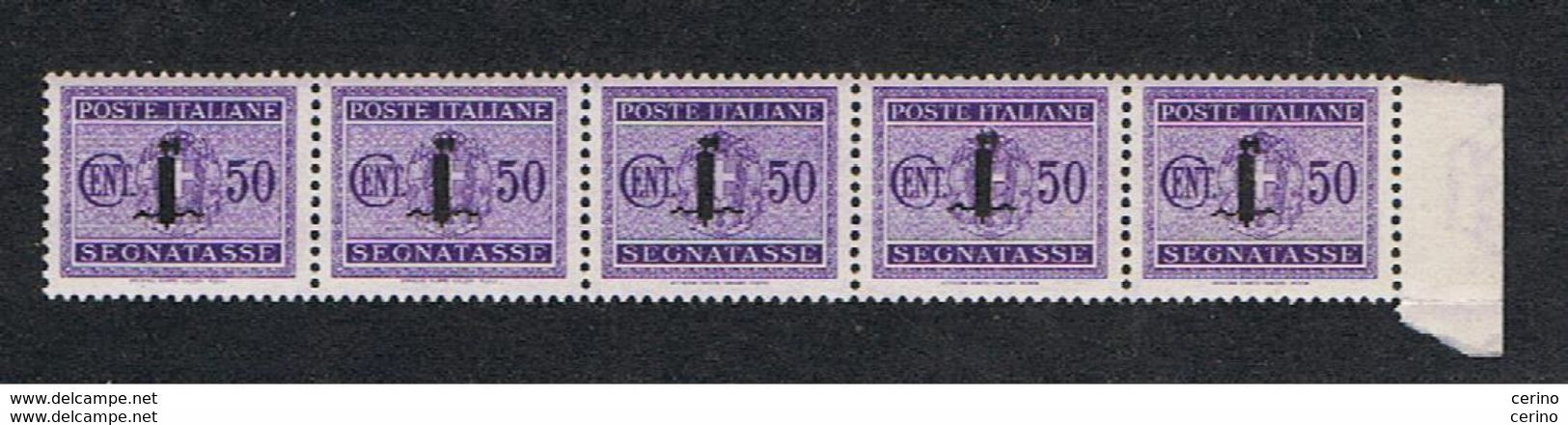 R.S.I.:  1944  TASSE  SOPRASTAMPATI  -  50 C. VIOLETTO  STRISCIA  5  N. -  SASS. 66 - Segnatasse