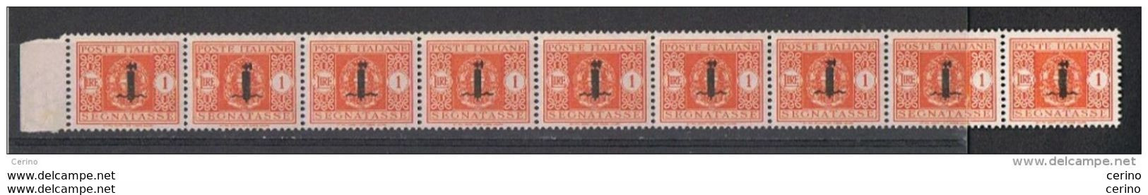 R.S.I.:  1944  TASSE  SOPRASTAMPATI  -  £. 1  ARANCIO  STRISCIA  9  N. -  SASS. 68 - Portomarken