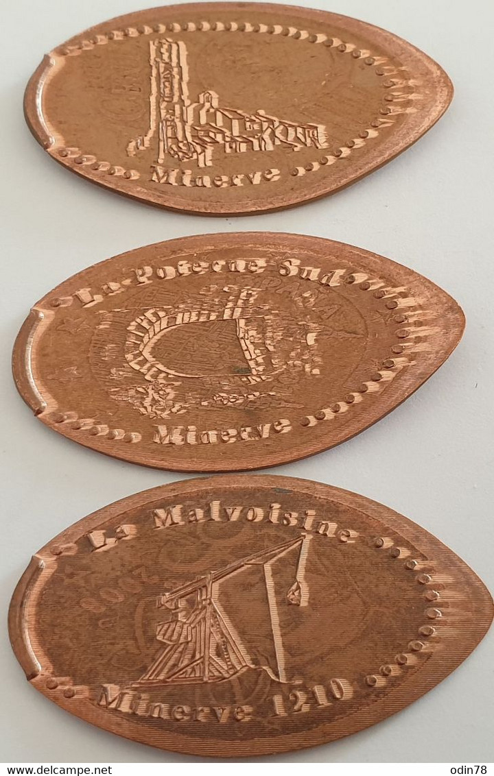 3 Pièces écrasées - FRANCE -  (34)  MINERVE - Souvenir-Medaille (elongated Coins)