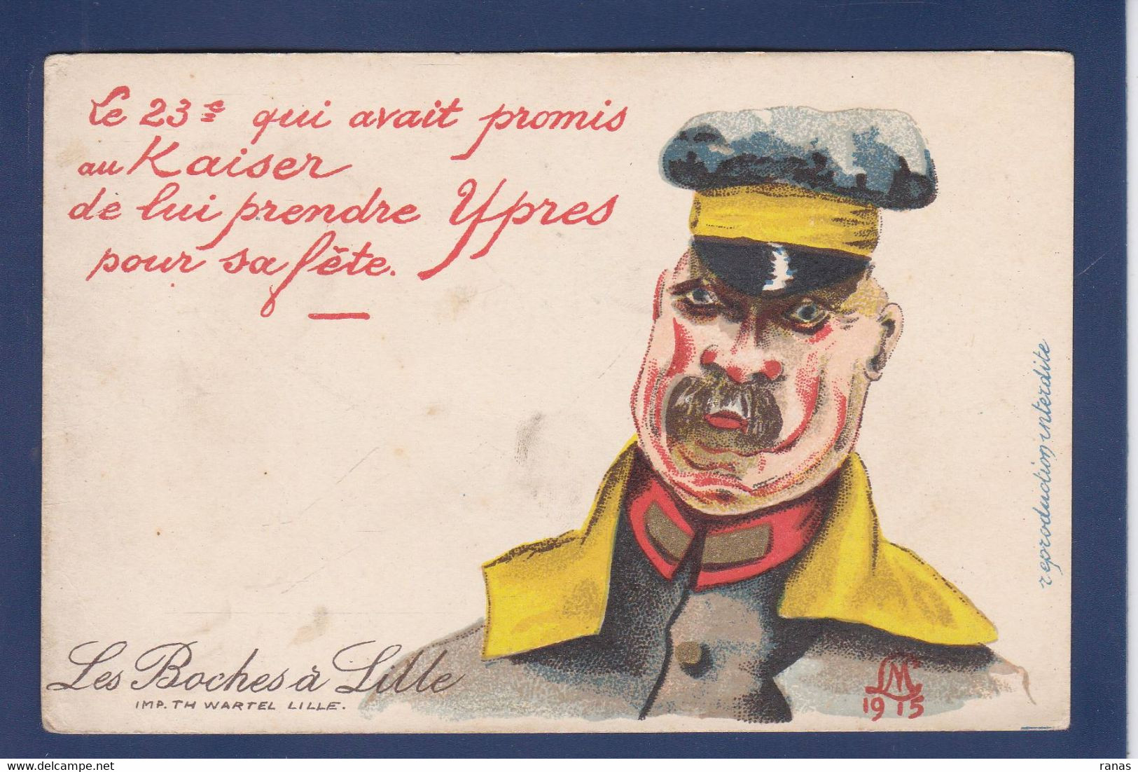 CPA [59] Nord > Lille Les Boches à Lille Satirique Caricature Signé LM 1916 Non Circulé éditeur Wartel Ypres - Lille