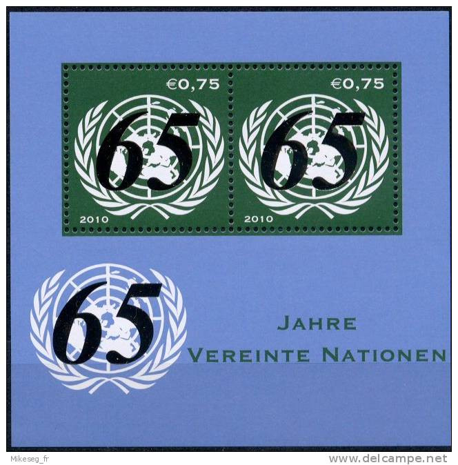ONU Vienne 2010 ** Feuillet 65éme Anniversaire De L'ONU - Blocks & Kleinbögen