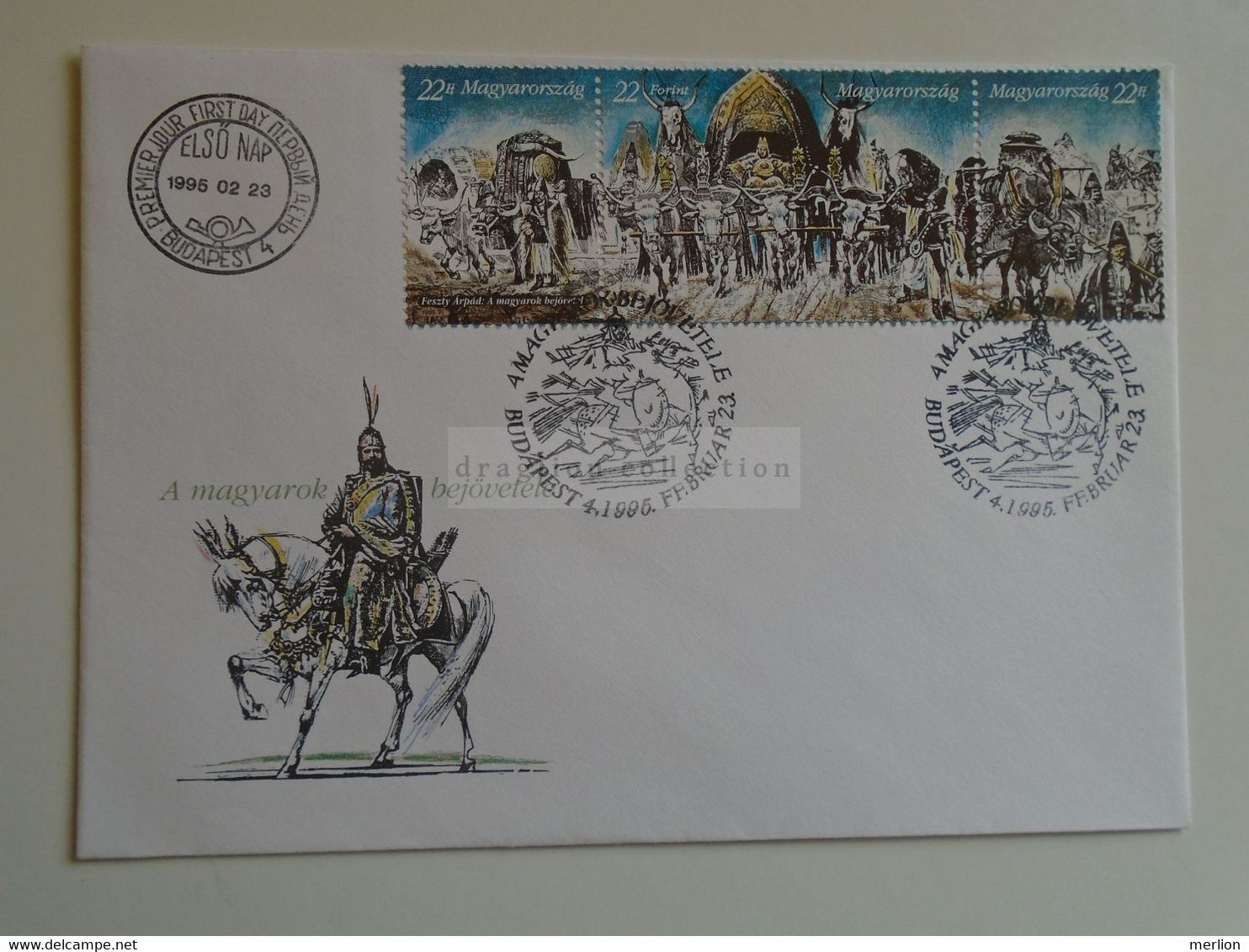 D184772   Hungary  - FDC  Cover -  1995  Histoire Horses Horse Chevaux Cheval Caballos Cavalli - A Magyarok Bejövetele - Lettres & Documents
