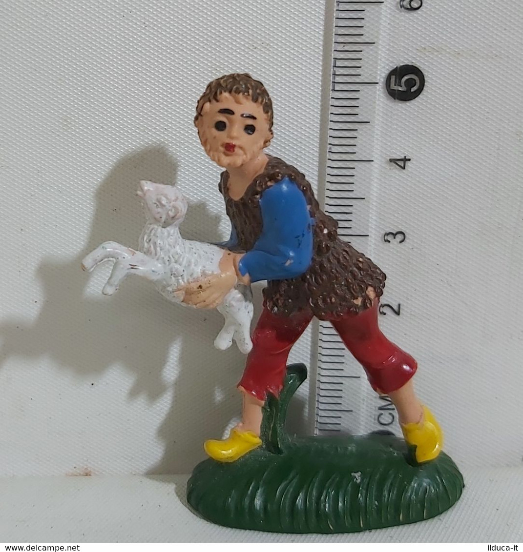 74576 Pastorello Presepe - Statuina In Plastica - Uomo Con Pecora - Presepi