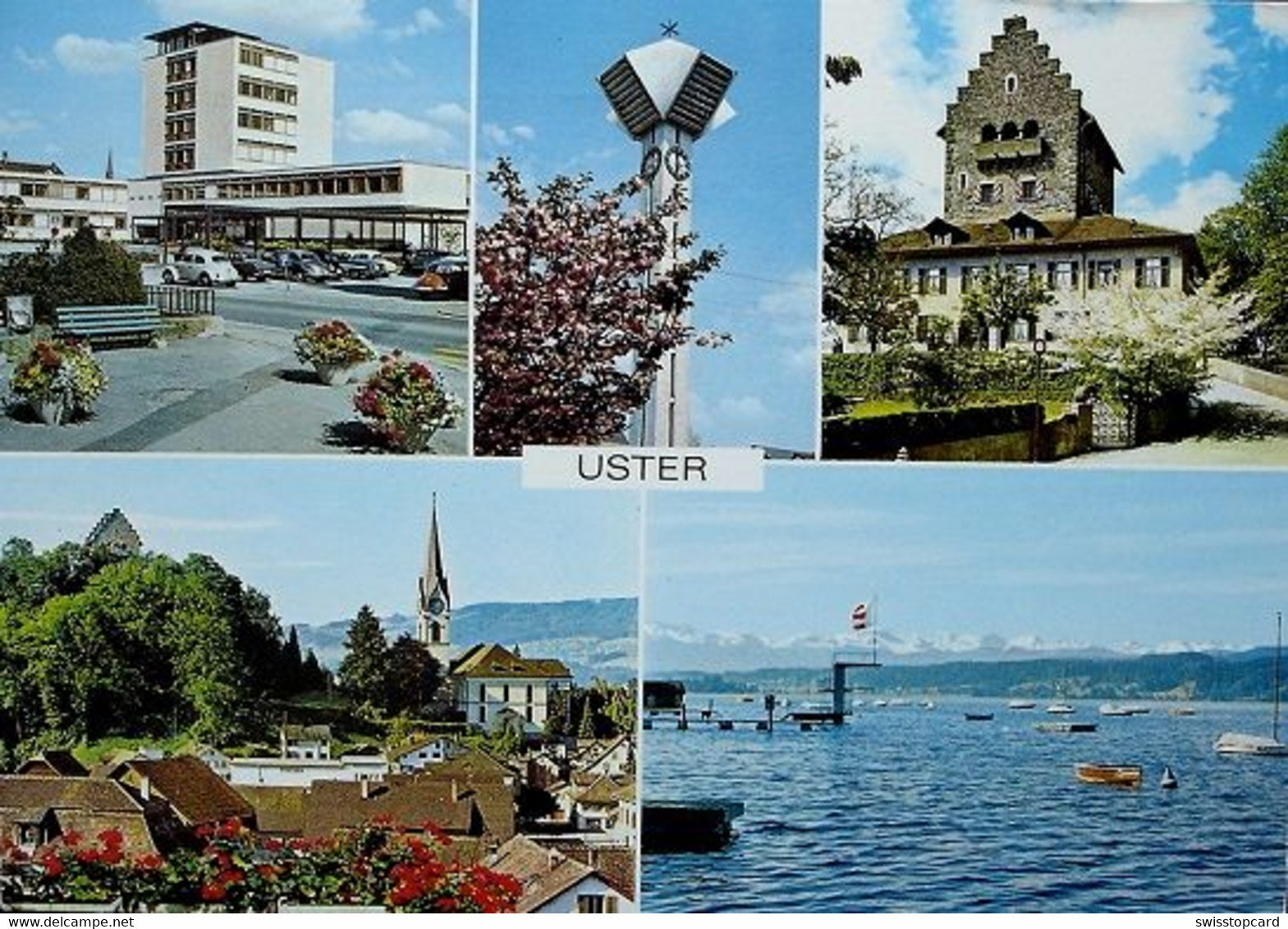 USTER Gemeindehaus Kath. Kirche Schloss Reform. Kirche Greifensee Auto VW-Käfer - Greifensee