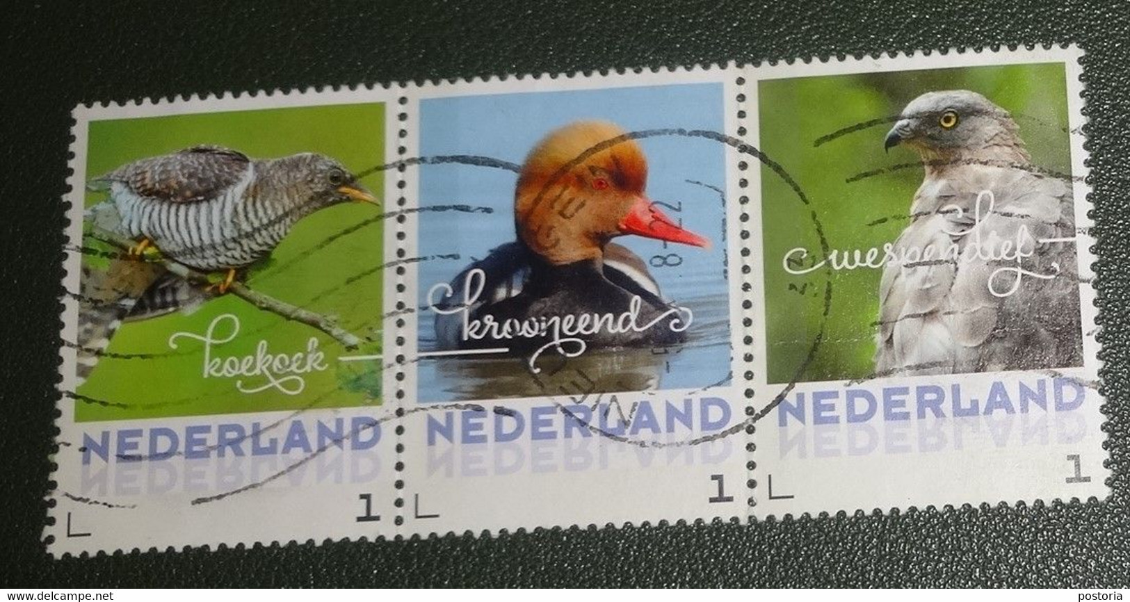 Nederland - NVPH - 3013 - Vogels - 2017 - Persoonlijk Gebruikt - Vogels - Trio - Koekkoek - Krooneend - Wespendief - Persoonlijke Postzegels