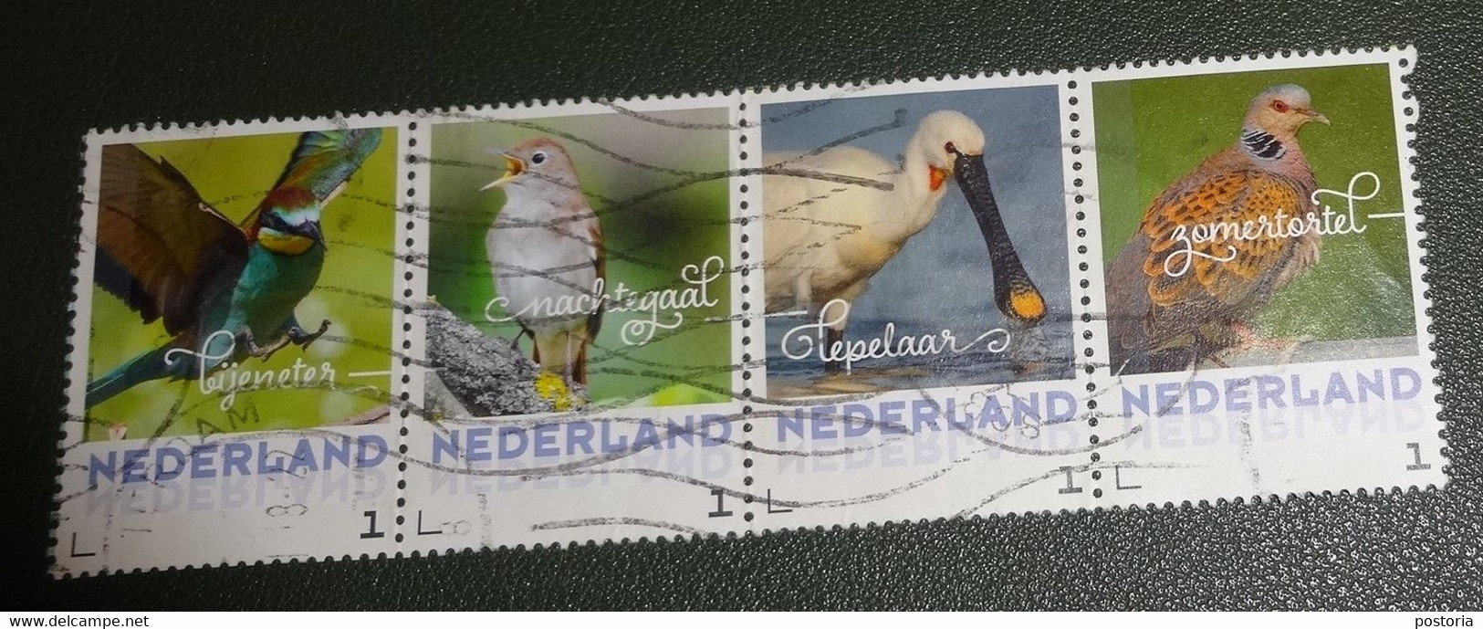 Nederland - NVPH - 3013 - Vogels - 2017 - Persoonlijk Gebruikt - Vogel - 4x - Bijeneter - Nachtegaal - Lepelaar - Tortel - Timbres Personnalisés