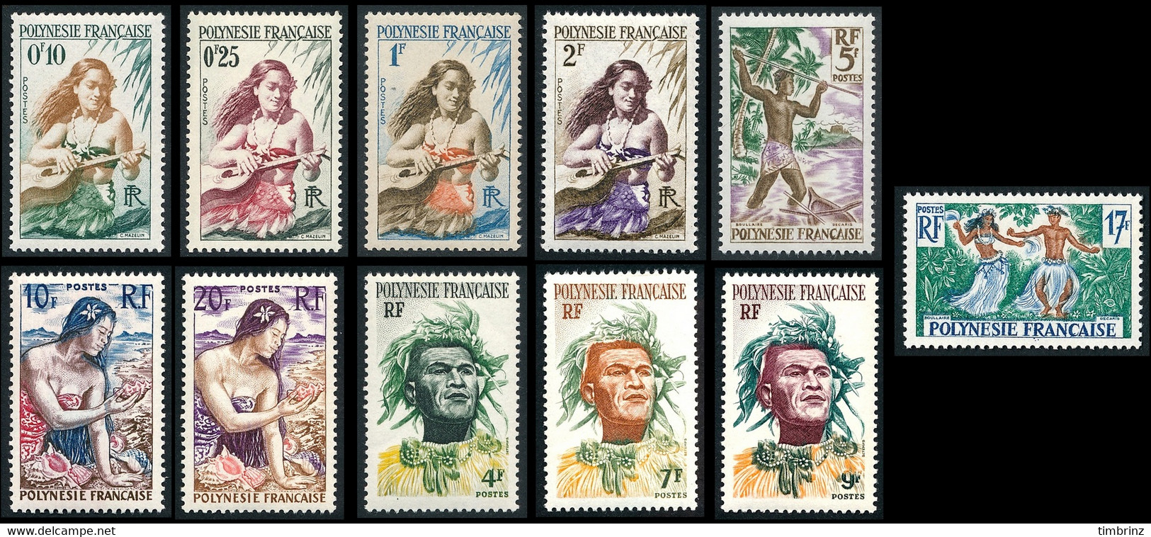 POLYNESIE 1958 - Yv. 1 à 11 **   Cote= 37,00 EUR - 1ère Série De Polynésie (11 Val.)  ..Réf.POL25675 - Ongebruikt