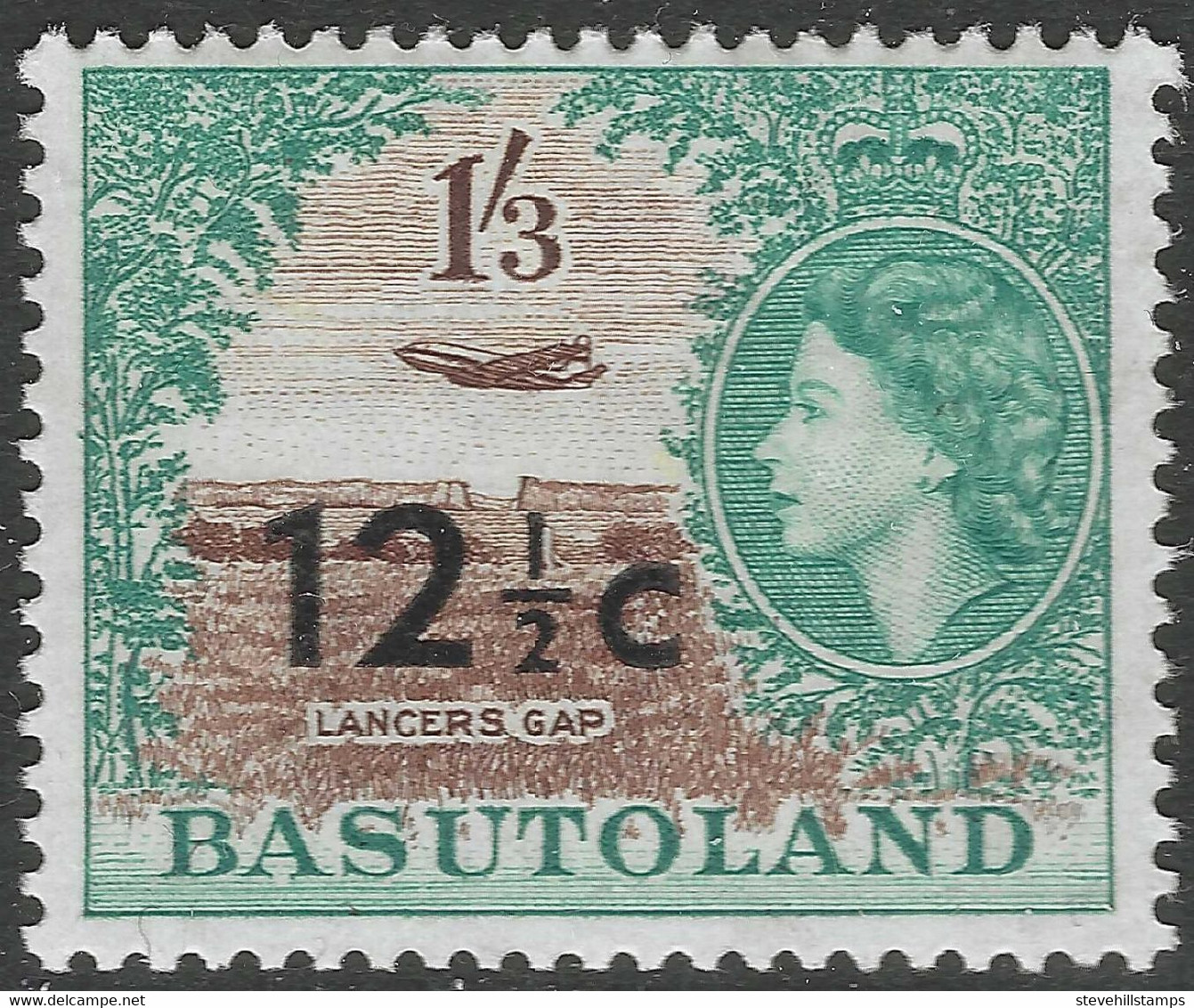 Basutoland. 1959 QEII New Currency Surcharge. 12½c On 1/3 (Type I) MH SG65 - 1933-1964 Crown Colony