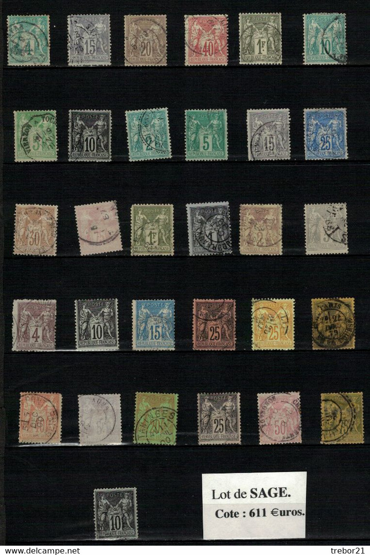 Lot De SAGE - COTE YVERT 611 €UROS - 1876-1878 Sage (Typ I)