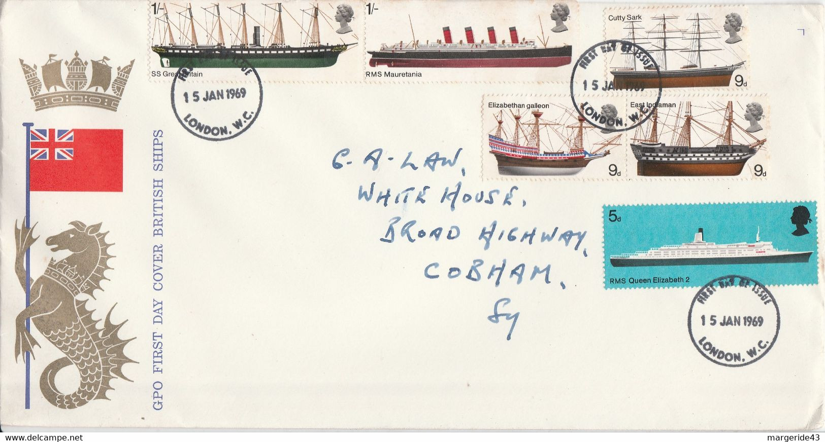 GB LETTRE FDC BATEAUX CELEBRES 1969 - 1952-1971 Dezimalausgaben (Vorläufer)