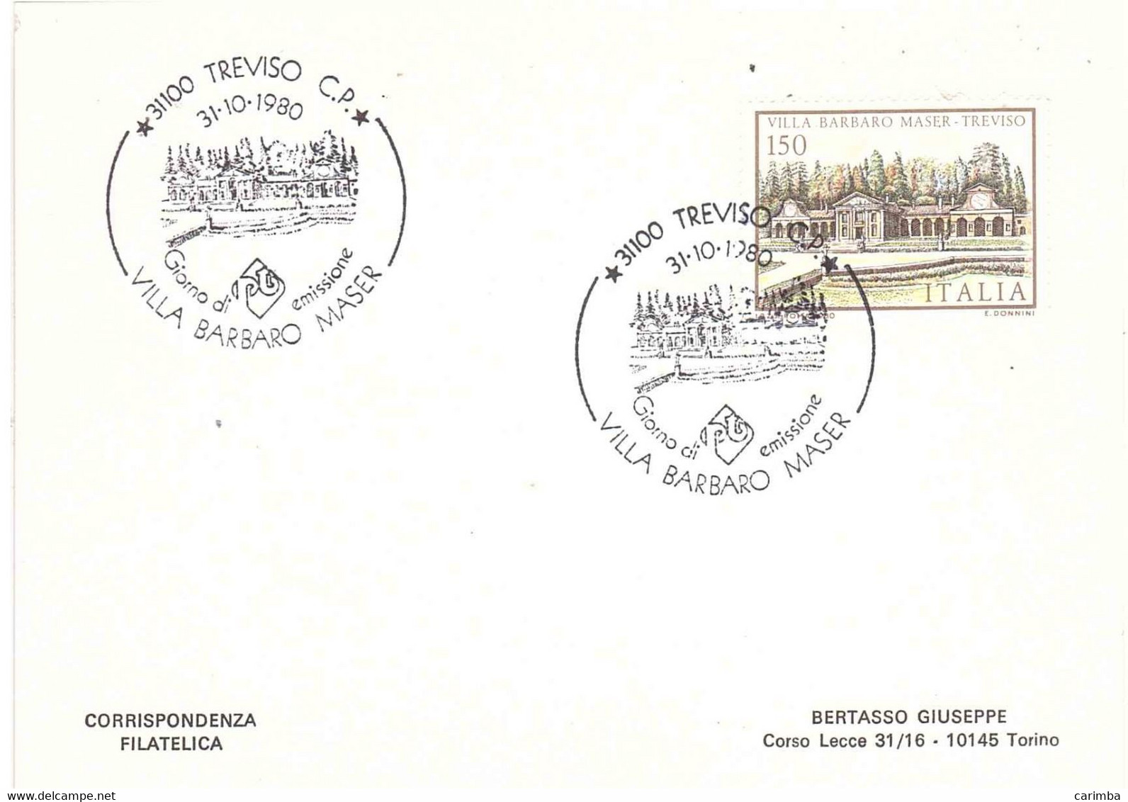 TREVISO 31-12-1980 VILLA BARBARO MASER - FDC