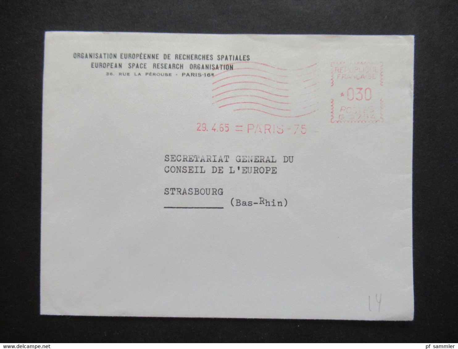 Frankreich 1965 AFS Freistempel Belege European Space Research Organisation 1x Nach Wien Int. Atmic Energy Agency Vienna - Brieven En Documenten