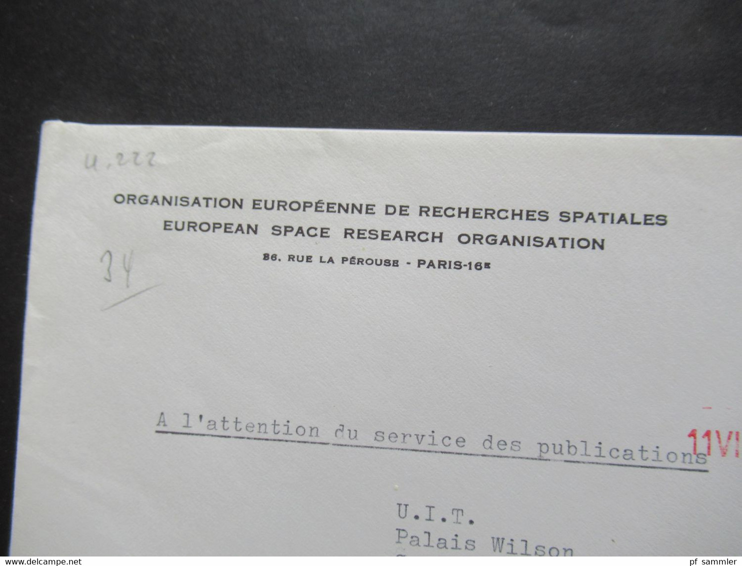 Frankreich 1965 AFS Freistempel Belege European Space Research Organisation 1x nach Wien Int. Atmic Energy Agency Vienna